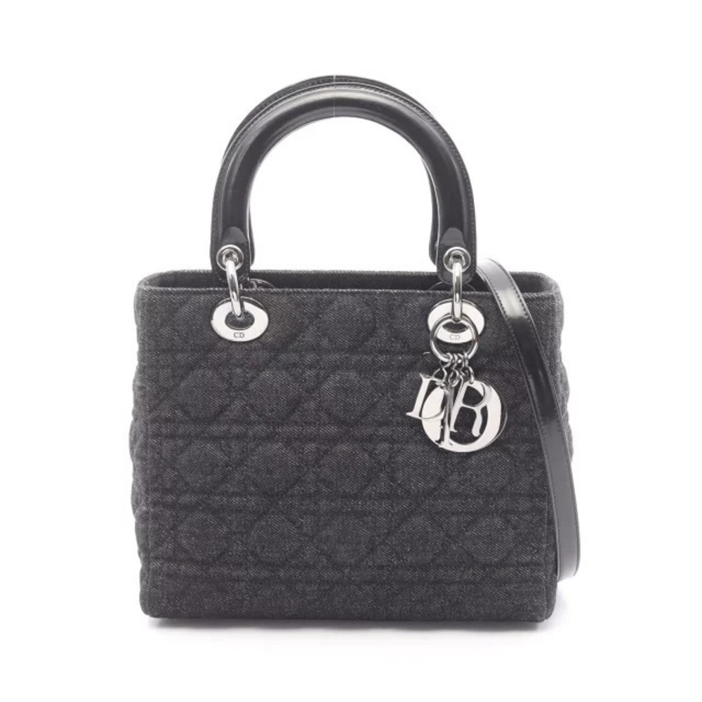 Dior LADY Cannage Handbag Denim Leather Black
